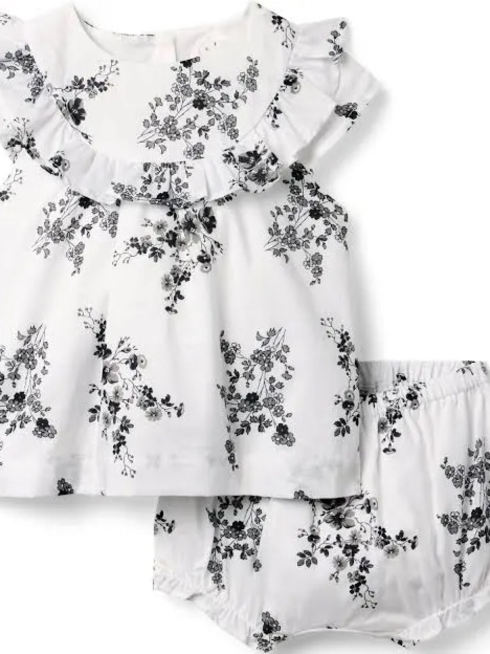 Janie and Jack White and Black Floral Ruffle Pajama Set
